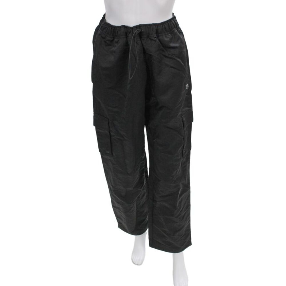Running Bare Unisex Cargo Sweatpants Black Nylon Drawstring Size 10